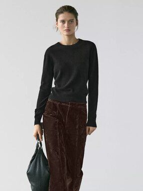 Wool blend round neck knit sweater - Massimo Dutti